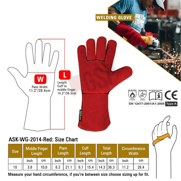 Cow split leather welding gloves