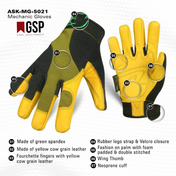Cow grain leather Mechanic gloves