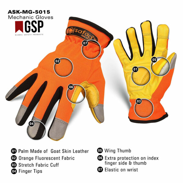 Cow grain leather Mechanic gloves